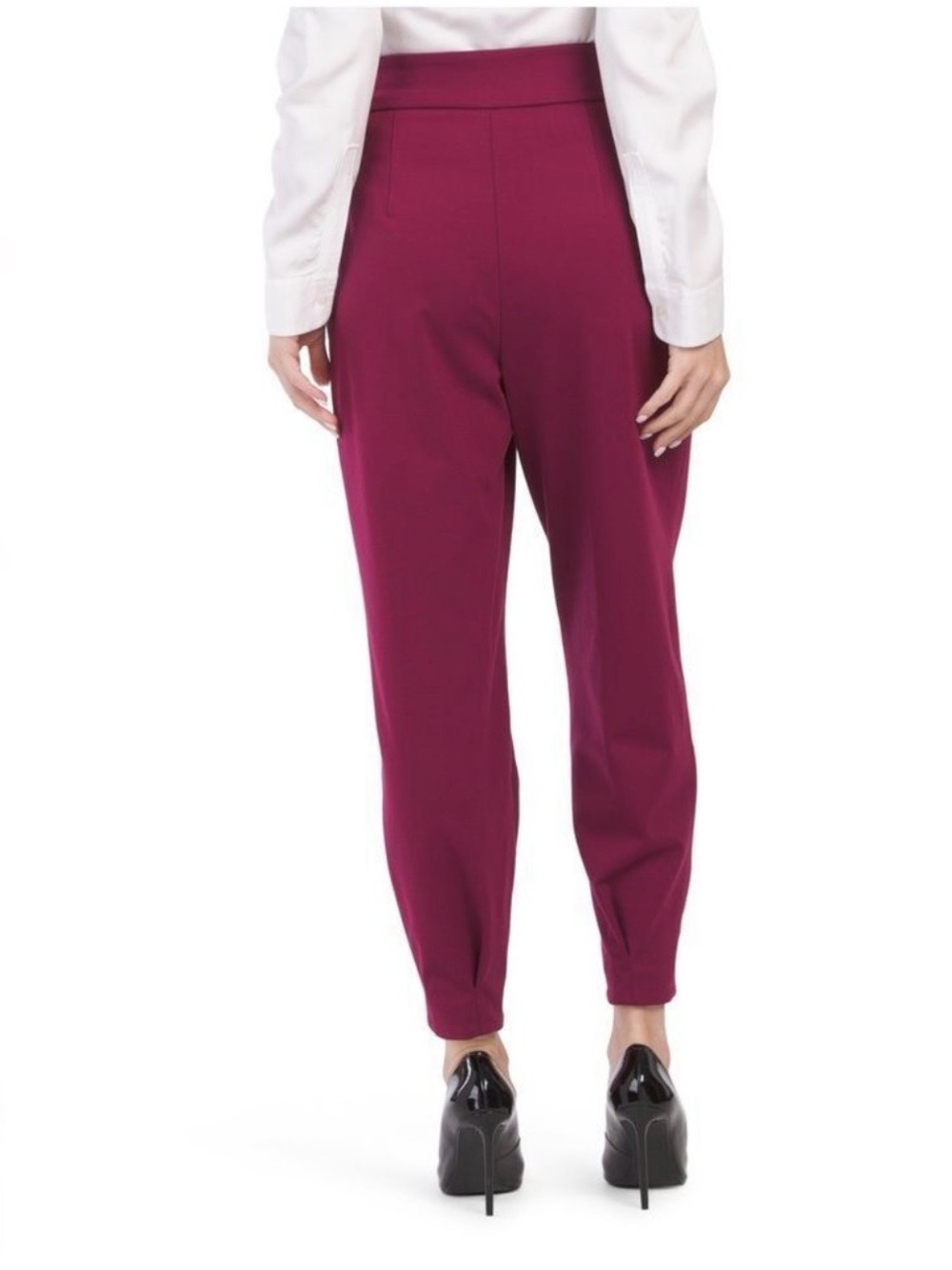 High-Waist Paperbag Tie-Waist Pants - Magenta - Picture 3 of 5